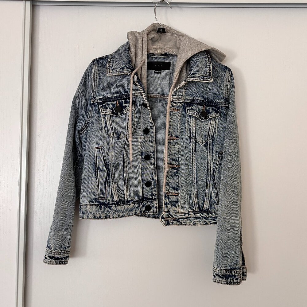 Distressed Denim Jacket with Hood